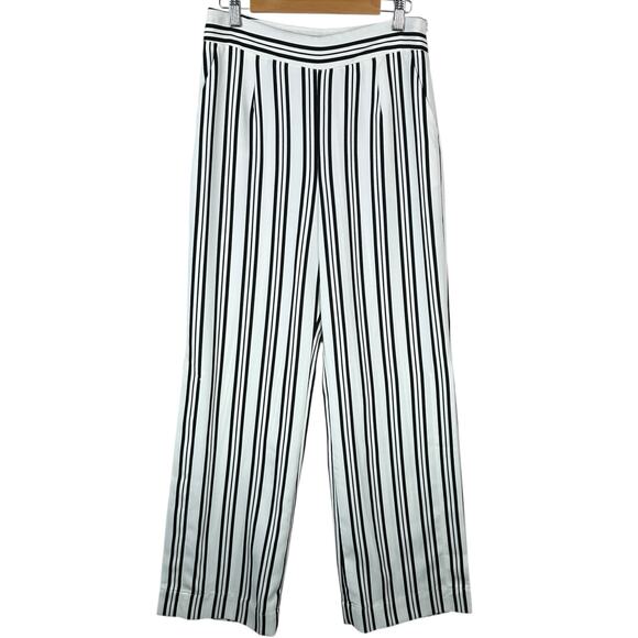 Boston Proper Trouser Pants Womens Size 4 Striped Side Slit Black White Office - Picture 1 of 8